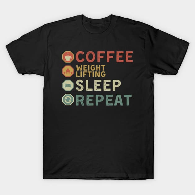 coffee weightlifting sleep repeat T-Shirt by Myartstor 